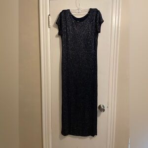Vintage 90’s Huey Waltzer Saks 5th Avenue Navy Blue Sparkle Midi Dress Size 8